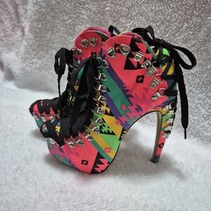 Colorful Lace-Up Platform Heels
